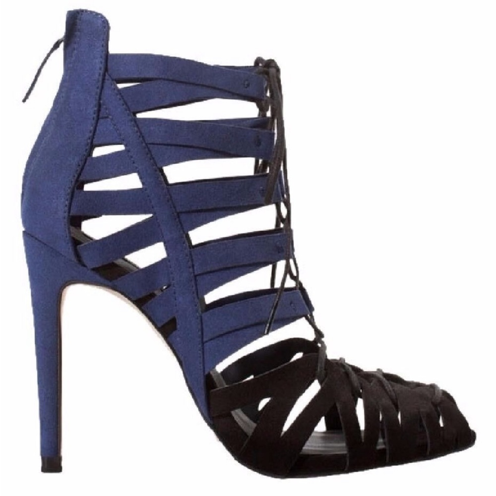 ZARA Blue & Black lace up suede heeled sandals